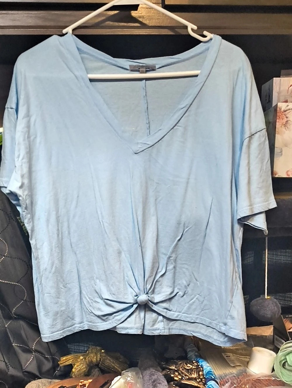 Charlotte Russe Ruched Knot Front Tee in Blue XL